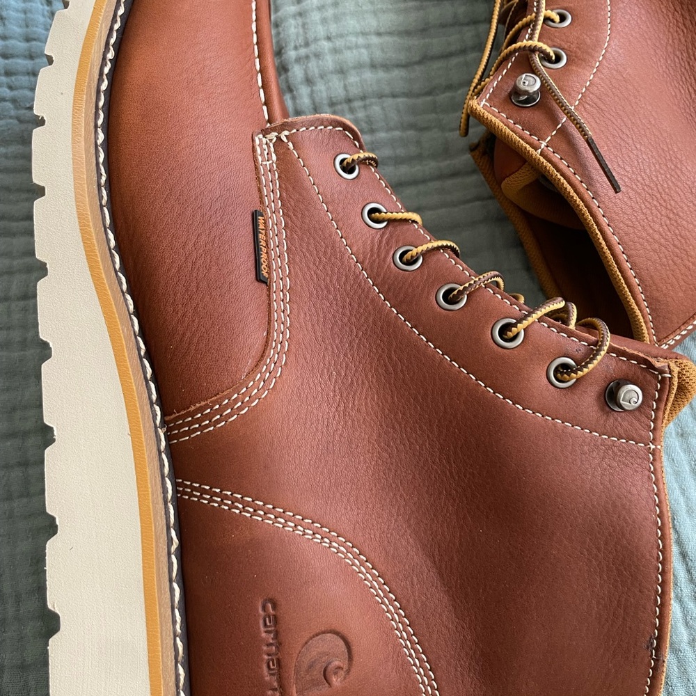 NEW 10.5 WIDE Carhartt Men's 6" Waterproof Moc Toe Casual Wedge Work Boot, Tan - Picture 9 of 13